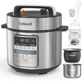 Fullwill 6QT 12-in-1 Pressure Cooker with Dual Pots | 304 stainless steel and ceramic nonstick inserts, 1000W power, dishwasher-safe cleanup, easy steam release, family meal prep in Kuwait
