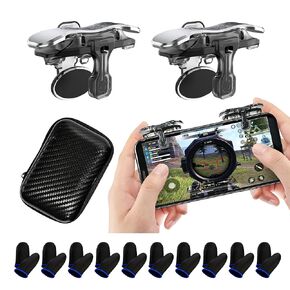 PUBG Trigger 4 Finger Mobile Gaming Controller with 20 Finger Sleeves & Storage Case PUBG Mobile Controller Aim & Fire Shooter Buttons for iPhone & Android PUBG Accessories for COD Mobile (1Pair X8+20Pcs Finger sleeve+Storage bag) in Saudi Arabia