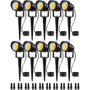 SUNVIE 12W Low Voltage LED Landscape Lights with Connectors, Outdoor 12V Super Warm White (900LM) Waterproof Garden Pathway Lights Wall Tree Flag Spotlights with Spike Stand (10 Pack with Connector) | Outdoor 12V Waterproof Super Warm White 900LM Garden Y in Saudi Arabia