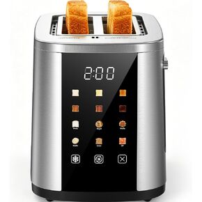 Foyoconven 2 Slice Toaster with Touch Screen, 1.5" Extra Wide Slots for Bagels & Thick Bread, Stainless Steel, Digital Countdown Timer, 6 Shade Settings, Defrost/Reheat/Cancel, Removable Crumb Tray in Saudi Arabia