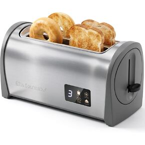 Elite Gourmet ECT4829B 4-Slice Long Slot Toaster, Extra-Wide Slots, Black | 6 Toast Settings, Defrost, Reheat & Cancel Functions, Slide-Out Crumb Tray, Great for Bagels & Waffles in Saudi Arabia
