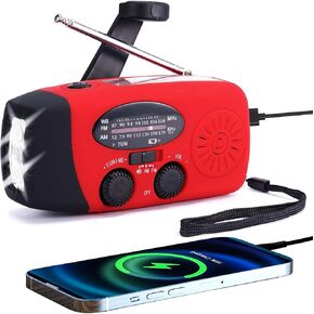 FM/AM/NOAA Weather Radio Hand Crank Self Powered Solar Portable Mini Emergency Survival Radios with 3 LED Super Bright Flashlight 2000mah Battery Operated Power Smart Phone Charger,SOS in Kuwait