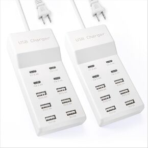 USB Power Strip Charging Station, 10-Port 6A+4C Multi Charger Block | 50W 10A Total Output, Auto-Detect Tech, Compatible with iPhone, Samsung, iPad Multi Device Home Office Travel Use in Kuwait