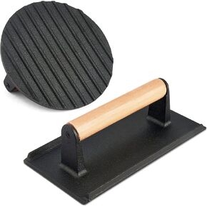 HaSteeL Single Cast Iron Grill Press, Heavy Duty 7In Bacon Burger Press with Wooden Handle, Pre-Seasoned Steak Press Great for Flat Top Griddle Teppanyaki BBQ Grilling Cooking Indoor & Outdoor in Saudi Arabia