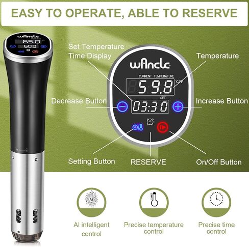 Sous Vide, Wancle Sous Vide Cooker 1100W IPX7 Waterproof Thermal Immersion Circulator With Reservation Function, Easy to store in Saudi Arabia