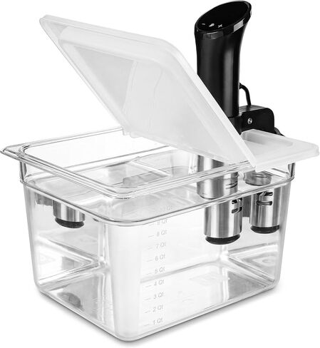EVERIE 12 Quart Sous Vide Container with Collapsible Hinged Lid + Wobble-Free Stainless Steel Rack Divider + Insulating Neoprene Sleeve — NSF Approved Container, BPA-Free Lid, Fits Anova & Instant Pot in Kuwait