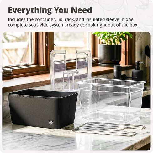Greater Goods 12 Qt Sous Vide Container with Lid, Rack & Insulated Sleeve | Fits Most Wand-Style Circulators, Reduces Evaporation During Long Cooks, Clear MIN/MAX Fill Marks, Dishwasher Safe, Full Kit in Saudi Arabia