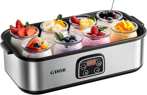 Yogurt Maker Machine with Adjustable Temp & Time, 48H Timer Digital, 8×6oz BPA-Free Glass Jars for Homemade Probiotic Yogurt, Auto Shut-Off, Stainless Steel Body in Saudi Arabia