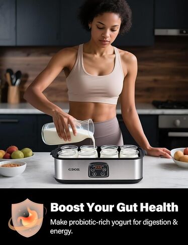 Yogurt Maker Machine with Adjustable Temp & Time, 48H Timer Digital, 8×6oz BPA-Free Glass Jars for Homemade Probiotic Yogurt, Auto Shut-Off, Stainless Steel Body in Saudi Arabia