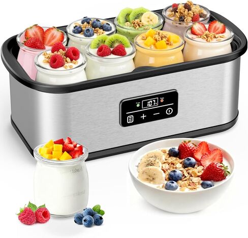 Yogurt Maker with 48H Timer and 68-127℉ Temperature Control, Yogurt Maker Machine with 8 Glass Jars, Automatic shutdown to Make Healthy Yogurt with Full Probiotics in Saudi Arabia
