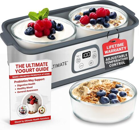 Ultimate Probiotic Yogurt Maker with TruTemp™ Adjustable Temperature & Time Control, Make Trillions of Probiotics for Gut Health, Two 1-Quart Containers for Larger Batches, UNLIMITED LIFETIME WARRANTY in Saudi Arabia