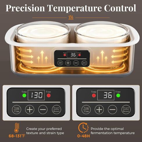 Suteck Yogurt Maker with Glass Jars, 2 Quart, Time 0-48H & Temp 68-131°F | BPA-Free, Dishwasher-Safe | ±1°C Precision, Auto Shutoff | 25W, Stainless Steel | DIY Cheese & Probiotic in Saudi Arabia