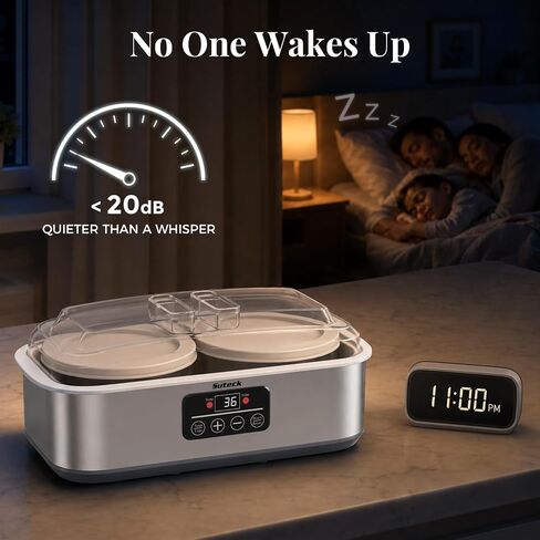 Suteck Yogurt Maker with Glass Jars, 2 Quart, Time 0-48H & Temp 68-131°F | BPA-Free, Dishwasher-Safe | ±1°C Precision, Auto Shutoff | 25W, Stainless Steel | DIY Cheese & Probiotic in Saudi Arabia