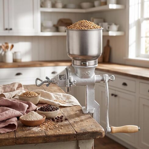 Manual Grain Mill, 7.5lb Cast Iron Flour Mill Grinder (Silver） | Trygoal Manual Grain Mill, 7.5lb Hand Crank Manual Grinder, Cast Iron Flour Mill Grinder for Home & Kitchen Use (Silver) in Saudi Arabia