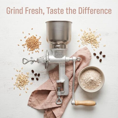 Manual Grain Mill, 7.5lb Cast Iron Flour Mill Grinder (Silver） | Trygoal Manual Grain Mill, 7.5lb Hand Crank Manual Grinder, Cast Iron Flour Mill Grinder for Home & Kitchen Use (Silver) in Saudi Arabia