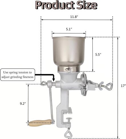 Manual Grain Mill, 7.5lb Cast Iron Flour Mill Grinder (Silver） | Trygoal Manual Grain Mill, 7.5lb Hand Crank Manual Grinder, Cast Iron Flour Mill Grinder for Home & Kitchen Use (Silver) in Saudi Arabia