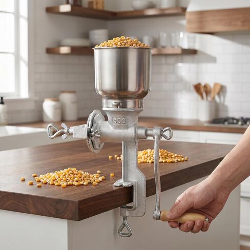 Manual Grain Mill, 7.5lb Cast Iron Flour Mill Grinder (Silver） | Trygoal Manual Grain Mill, 7.5lb Hand Crank Manual Grinder, Cast Iron Flour Mill Grinder for Home & Kitchen Use (Silver) in Saudi Arabia