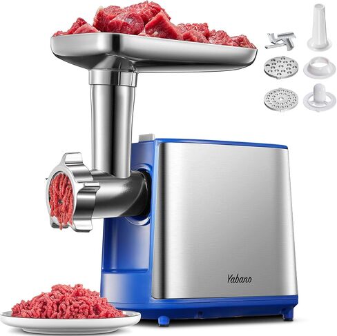 Yabano Electric Meat Grinder 3000W Max Heavy Duty Meat Mincer | Sausage Stuffer And Kubbe Kit, 2 Stainless Steel Grinding Plates, Silver And Black, For Home And Restaurant Prep in Saudi Arabia