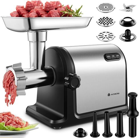 AAOBOSI #12 Meat Grinder, [3000W] 3 Speed Meat Grinder Heavy Duty: Built-in Storage Box, 2 Blades,4 Plates,3 Sausage Stuffers,Kibbe Kit,Meat Claw & Burger Press, for Home & Kitchen Use in Saudi Arabia