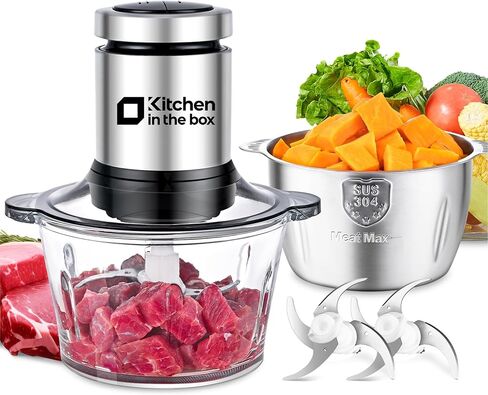 Kitchen in the box Food Processors,Small Meat Grinder & Food Chopper Electric Vegetable Chopper with 2 Bowls (8 Cup+8 Cup)& 2 Bi-Level Blades for Meat/fish/Vegetable/Baby Food,Black in Saudi Arabia