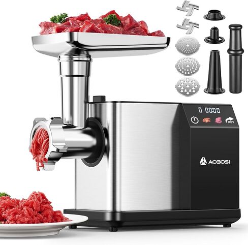 AAOBOSI Electric Meat Grinder w/ 3 Speed Touch Screen Control, 3000W Max | Built-in Storage, 4lbs/min, 3-in-1 for Sausage, Burger & Raw Pet Food for Home Kitchen, LFGB Approved, Easy Cleanup in Saudi Arabia