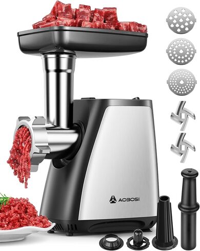 AAOBOSI Meat Grinder, 4-In-1 Meat Grinder Electric [2800W Max] with 3 Slice, Shred Blades,2 Blades,3 Plates,Sausage Stuffer,Kubbe Kit, for Home Kitchen Use, Stainless Steel in Saudi Arabia