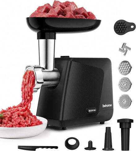 Behome Electric Meat Grinder for Home, Sausage Stuffer and Kubbe Maker | 2800W MAX Grinds up to 2.2 lb/min with reverse control, 3 grinding plates, sausage tube and kubbe attachment for home use in Saudi Arabia