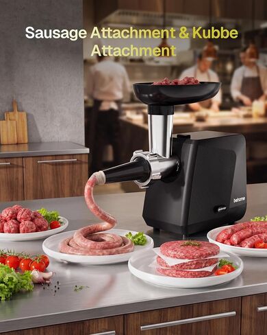 Behome Electric Meat Grinder for Home, Sausage Stuffer and Kubbe Maker | 2800W MAX Grinds up to 2.2 lb/min with reverse control, 3 grinding plates, sausage tube and kubbe attachment for home use in Saudi Arabia