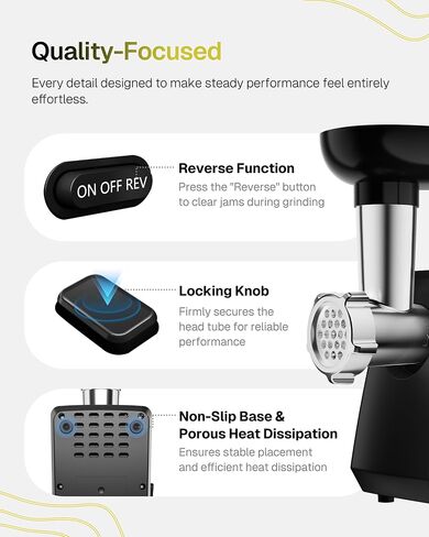 Behome Electric Meat Grinder for Home, Sausage Stuffer and Kubbe Maker | 2800W MAX Grinds up to 2.2 lb/min with reverse control, 3 grinding plates, sausage tube and kubbe attachment for home use in Saudi Arabia