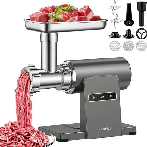 Electric Meat Grinder for Home Use, 2800W Peak Power, Heavy Duty Metal Body with Auto-Reverse, 2 Blades & 3 Grinding Plates, Sausage Stuffer & Kibbeh Kit, Easy Clean, White in Saudi Arabia
