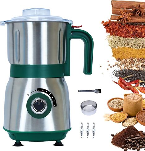 Versatile Kitchen Grinder - 500W Electric Mill (Green) | Grinds Spices, Nuts, Grains, Coffee | 3 Stainless Steel Blades | Dry Use in Saudi Arabia