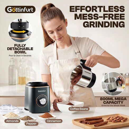 Versatile Grinder for Kitchen, Electric Spice Grinder 800g Stainless Steel Mill Grinder with Detachable Bowl for Wheat, Nuts, Herb and Coffee Beans in Kuwait