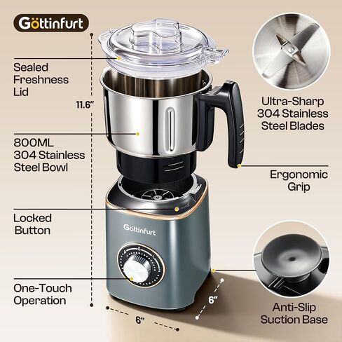 Versatile Grinder for Kitchen, Electric Spice Grinder 800g Stainless Steel Mill Grinder with Detachable Bowl for Wheat, Nuts, Herb and Coffee Beans in Kuwait