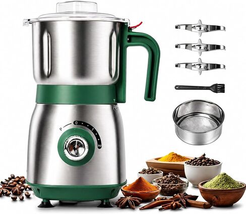 Electric Grinder for Kitchen, 500W Spice Grinder for Coffee & Grains | Features 3 stainless steel blades and a detachable bowl for spices, coffee, beans, grains, nuts, and herbs. in Saudi Arabia