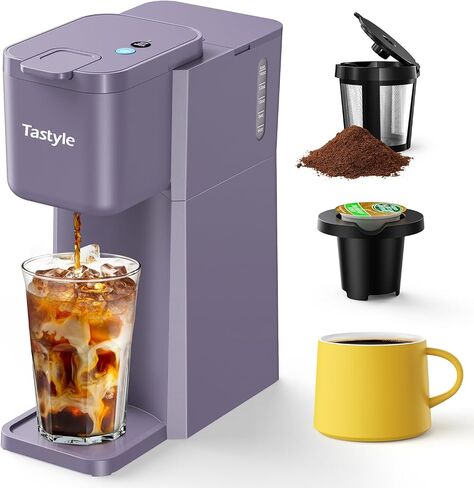Tastyle Mini Single Serve Hot and Iced Coffee Maker for K Cup and Ground | 6 to14 Oz Brew Sizes, with Recipe Book, for Home, Travel, RV, Office and Dorm, 120V, K310IC, 2.0 version, Classic Black in Saudi Arabia
