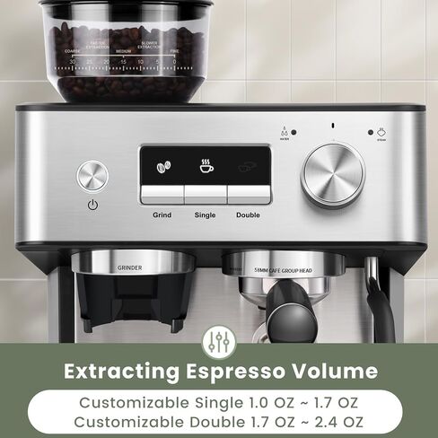 Gevi 20 Bar Espresso Machine with Grinder & Steam Wand for Latte Cappuccino | Removable Water Tank, Powerful Milk Frother, Stable Pressure System For Crafting Silky Homemade Coffee Drinks in Saudi Arabia