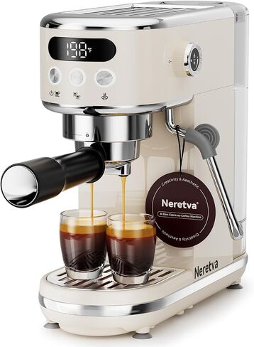 Neretva Espresso Machine 20 Bar, Super Compact Espresso Maker Stainless Steel Professional Coffee Machine Espresso with Power Steam & LED Display for Home Barista Latte and Cappuccino Maker-Silver in Saudi Arabia