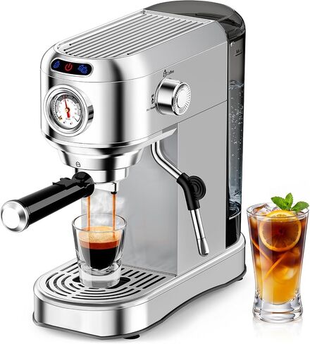 Espresso Machine 20 Bar, Compact Espresso Coffee Machine with Milk Frother, Stainless Steel Coffee Maker with 34oz Removable Water Tank, Cappuccino Machine for Home, Office, Latte (Silver) in Saudi Arabia