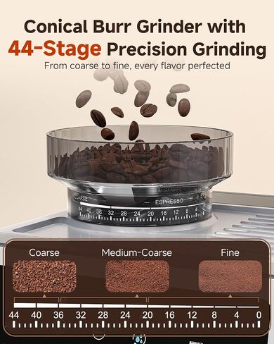 AMZCHEF Espresso Machine With Grinder, Temp Control, 44 Grind Settings | Hot & Cold Brew, Cappuccinos & Lattes, Built-in Grinder, Milk Frother, Touch Screen, Easy to Clean, Compact Design, Silver in Saudi Arabia