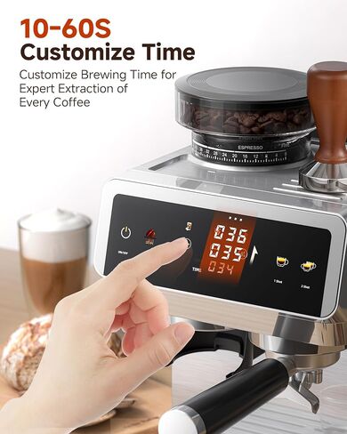 AMZCHEF Espresso Machine With Grinder, Temp Control, 44 Grind Settings | Hot & Cold Brew, Cappuccinos & Lattes, Built-in Grinder, Milk Frother, Touch Screen, Easy to Clean, Compact Design, Silver in Saudi Arabia