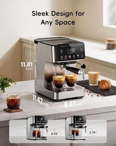 ecozy 2-in-1 Espresso Machine with Milk Frother, Guided Touchscreen | Coffee Maker Combo for Brewing Barista-quality Coffee, Lattes, Cappuccinos, and Americanos at Home in Saudi Arabia