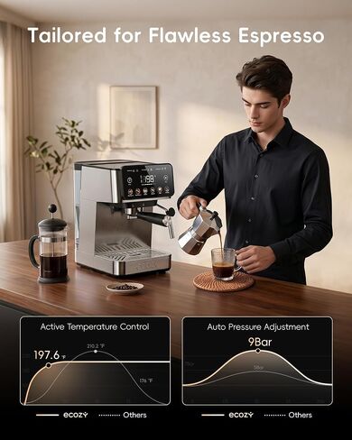 ecozy 2-in-1 Espresso Machine with Milk Frother, Guided Touchscreen | Coffee Maker Combo for Brewing Barista-quality Coffee, Lattes, Cappuccinos, and Americanos at Home in Saudi Arabia