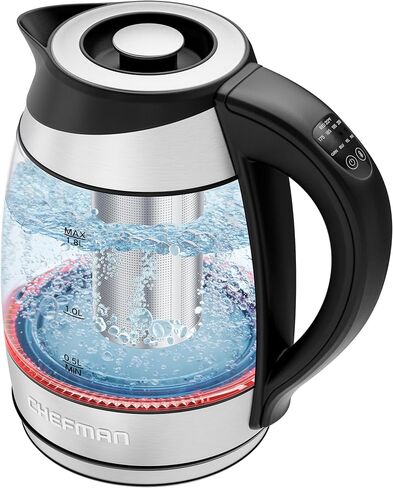 Chefman Electric Kettle with Temperature Control, 5 Presets LED Indicator Lights, Removable Tea Infuser, Glass Tea Kettle & Hot Water Boiler, 360° Swivel Base, BPA Free, Stainless Steel, 1.8 Liters in Saudi Arabia