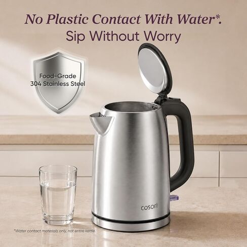 Cosori Stainless Steel Electric Kettle, No Plastic Contact with Water, 1.7L | Easy to Clean, Auto Shut-Off, Boil-Dry Protection, Tea Kettle, Hot Water Boiler, 1500W in Kuwait