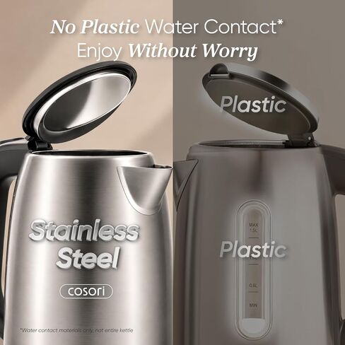 Cosori Stainless Steel Electric Kettle, No Plastic Contact with Water, 1.7L | Easy to Clean, Auto Shut-Off, Boil-Dry Protection, Tea Kettle, Hot Water Boiler, 1500W in Kuwait