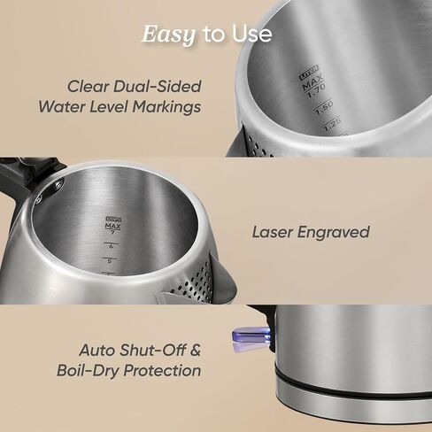 Cosori Stainless Steel Electric Kettle, No Plastic Contact with Water, 1.7L | Easy to Clean, Auto Shut-Off, Boil-Dry Protection, Tea Kettle, Hot Water Boiler, 1500W in Kuwait