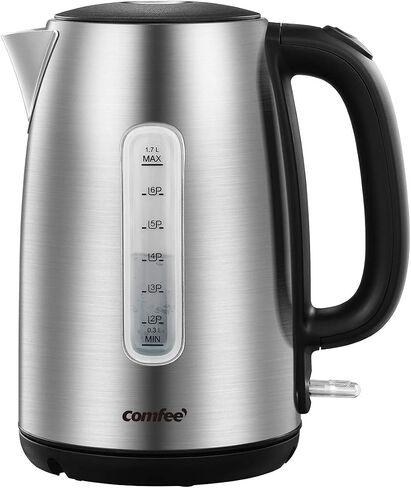 COMFEE' Stainless Steel Electric Kettle, 1.7 Liter Tea Kettle Electric & Hot Water Kettle, 1500W Fast Boil with LED Light, Auto Shut-Off and Boil-Dry Protection in Saudi Arabia