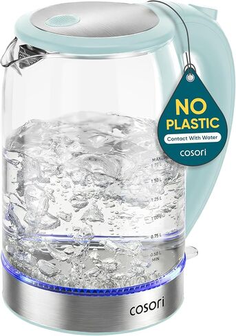 Cosori Electric Kettle, No Plastic Contact with Water, 1.7L, Black | Wide Opening, Easy to Clean, Auto Shut-Off, Boil-Dry Protection, Tea Kettle, Hot Water Boiler, Borosilicate Glass, 1500W in Saudi Arabia