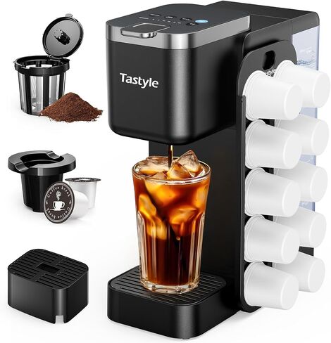 Tastyle Hot & Iced Coffee Maker with Magnetic K-Pod Holder, Fits 7.3'' Mug | Stores 10 Pods, for K Cup & Grounds, Compact for Home, Office & RV, Brew 6-24oz Coffee, 40 oz Removable Tank, K330CH, Black in Saudi Arabia