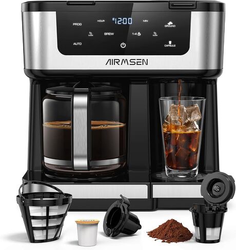 AIRMSEN 12-Cup Programmable Dual Coffee Maker – Single Serve Machine for K-Cup Pods & Ground, 1000W Fast Brew, Delay Start, 2H Keep Warm, Touchscreen, 60oz Tank, Glass Carafe – Home & Office in Saudi Arabia